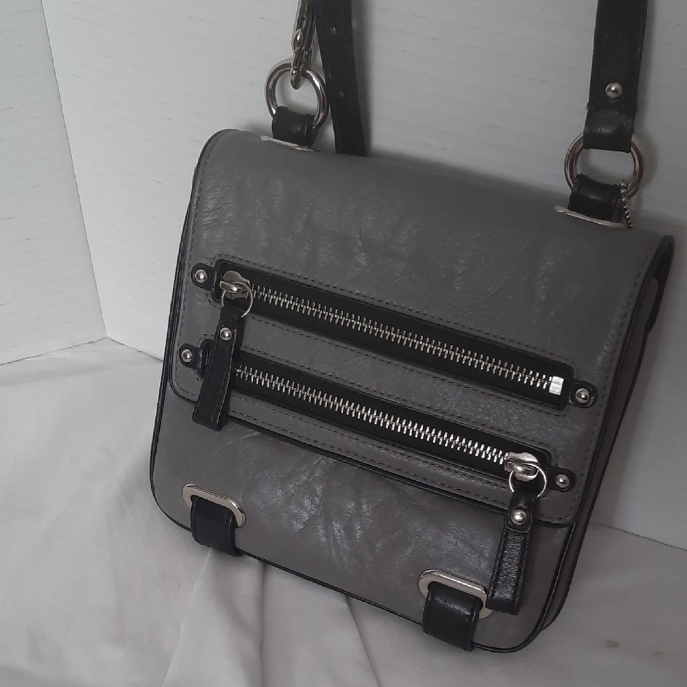 Gray and Black Structured Messenger Bags with Metal Accents